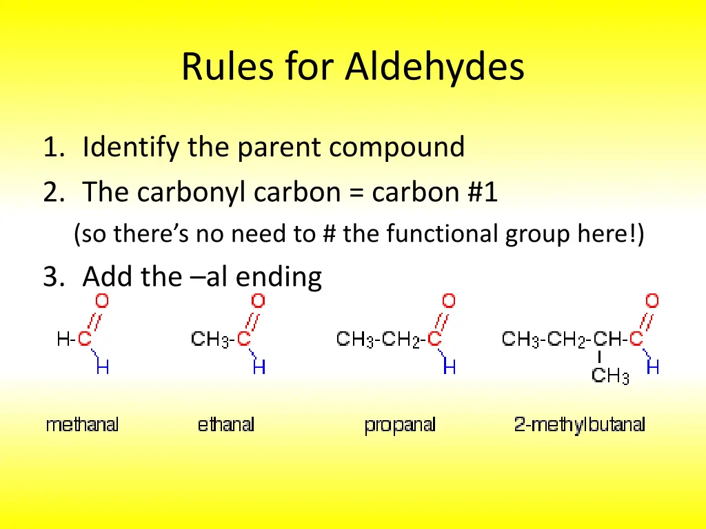 rules for aldehydes