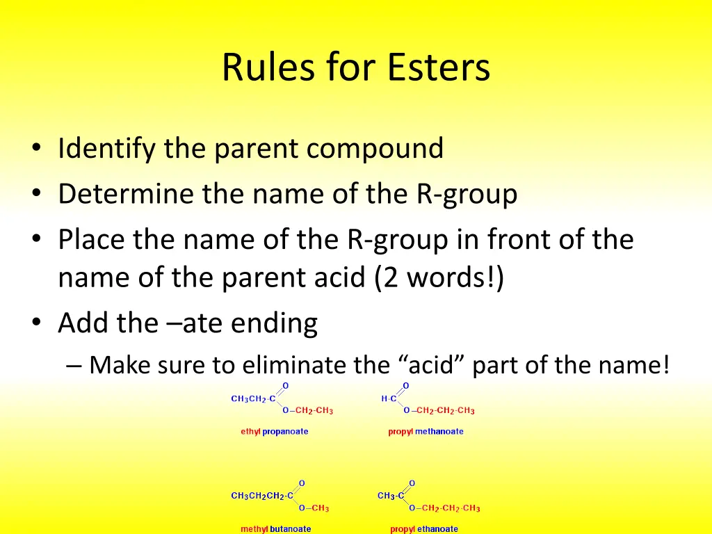 rules for esters