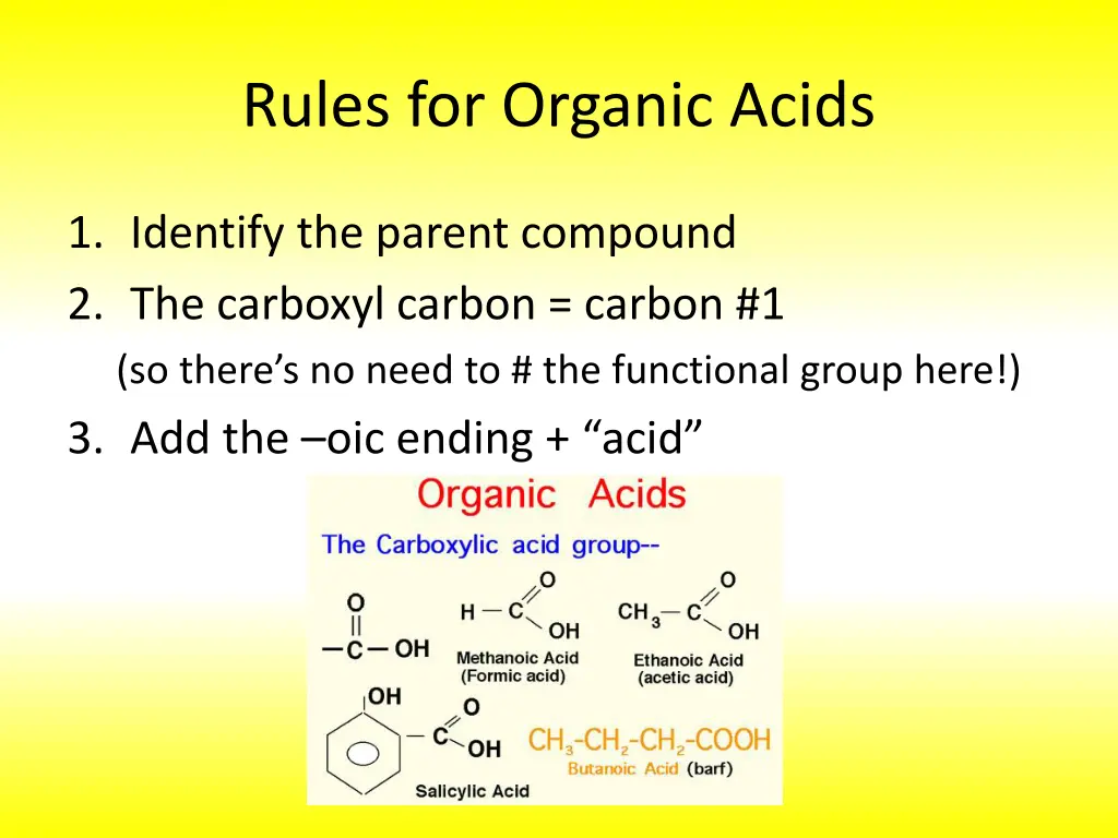 rules for organic acids