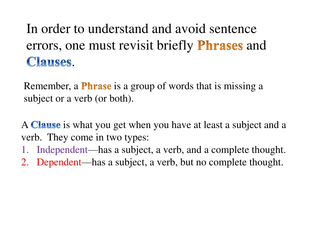 in order to understand and avoid sentence errors