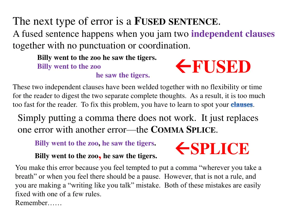 the next type of error is a f used sentence