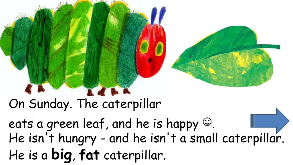 on sunday the caterpillar eats a green leaf