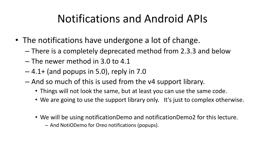 notifications and android apis