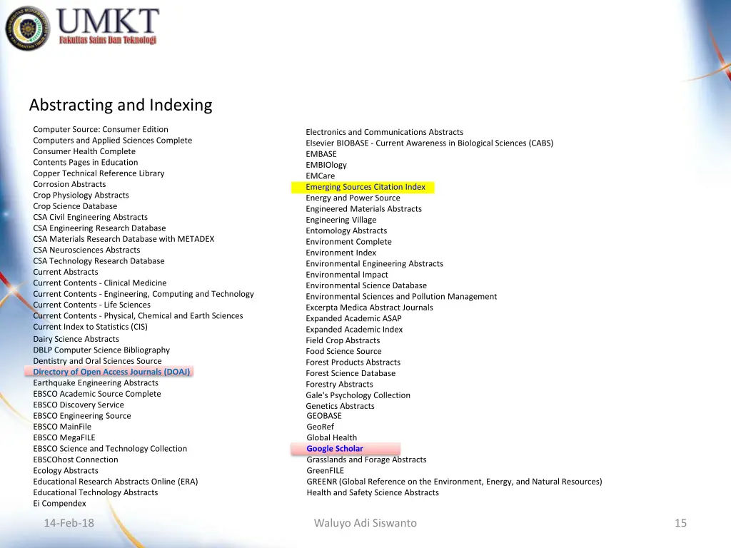 abstracting and indexing 1