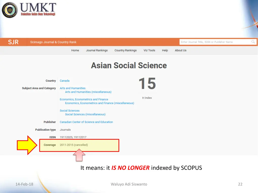 it means it is no longer indexed by scopus