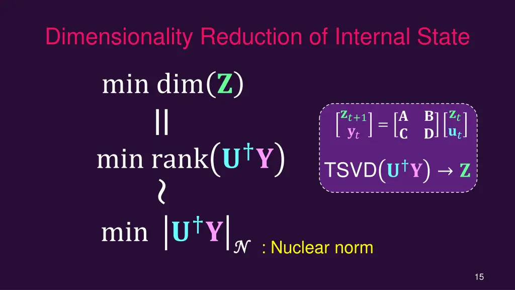 dimensionality reduction of internal state