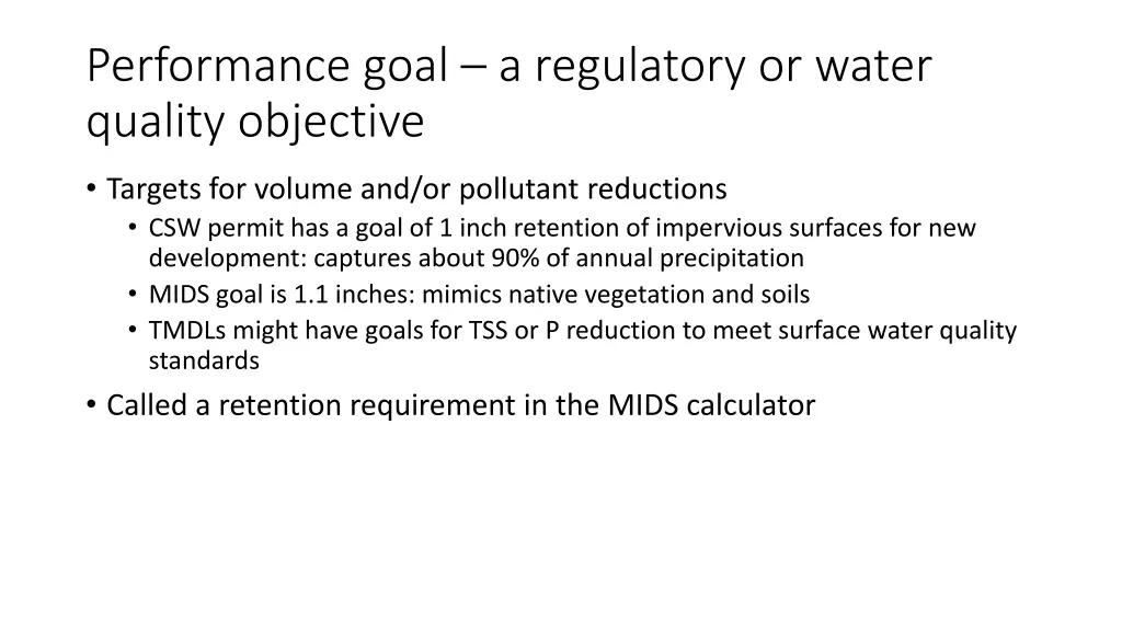 performance goal a regulatory or water quality