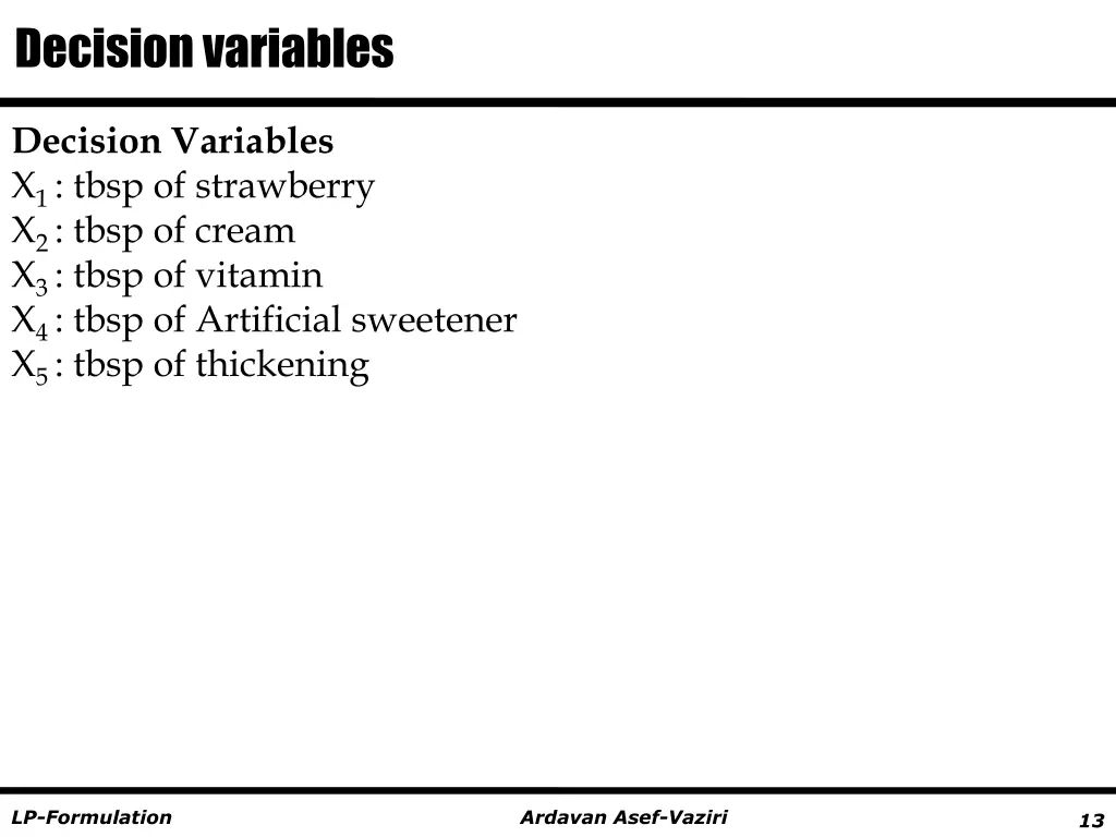 decision variables