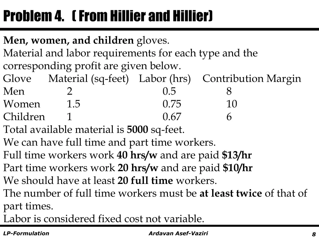 problem 4 from hillier and hillier