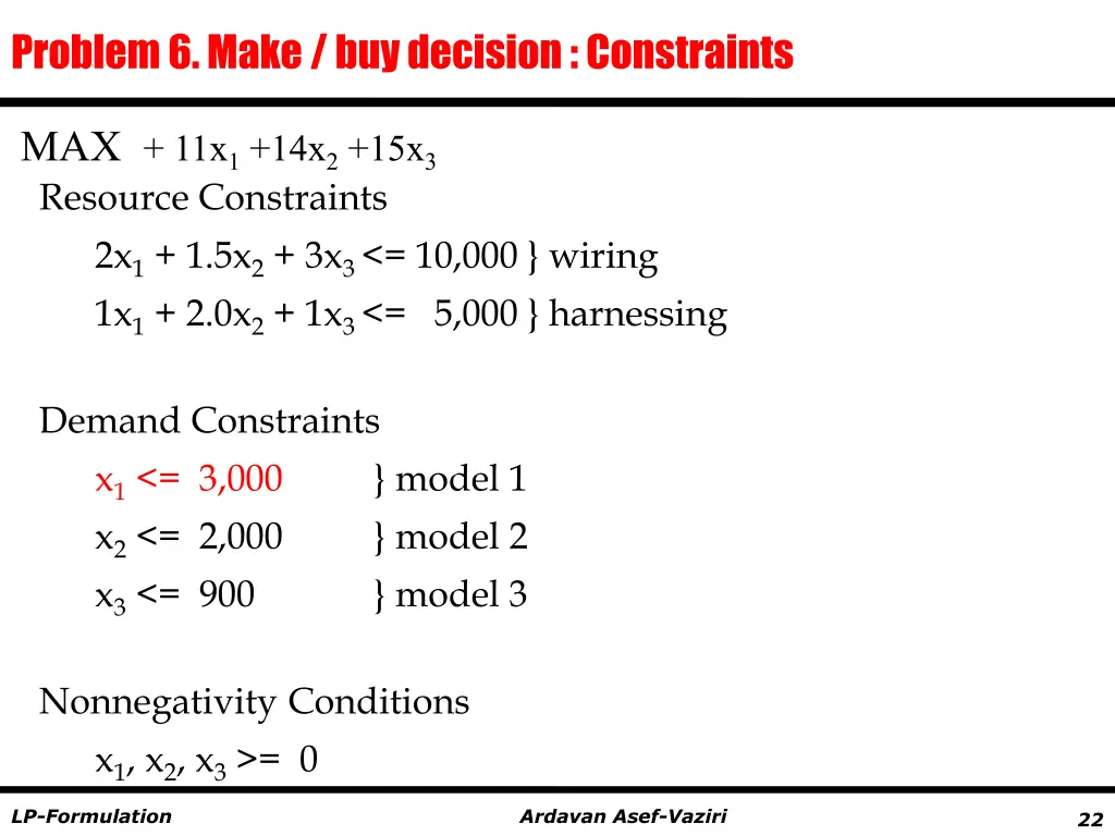 problem 6 make buy decision constraints 2