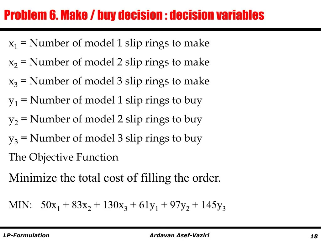 problem 6 make buy decision decision variables