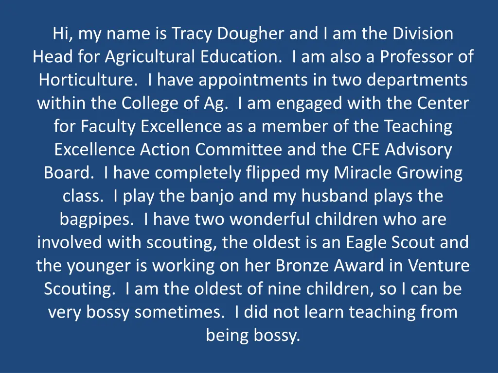 hi my name is tracy dougher and i am the division