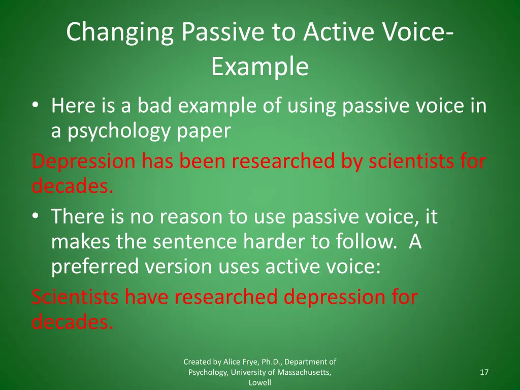 changing passive to active voice example here