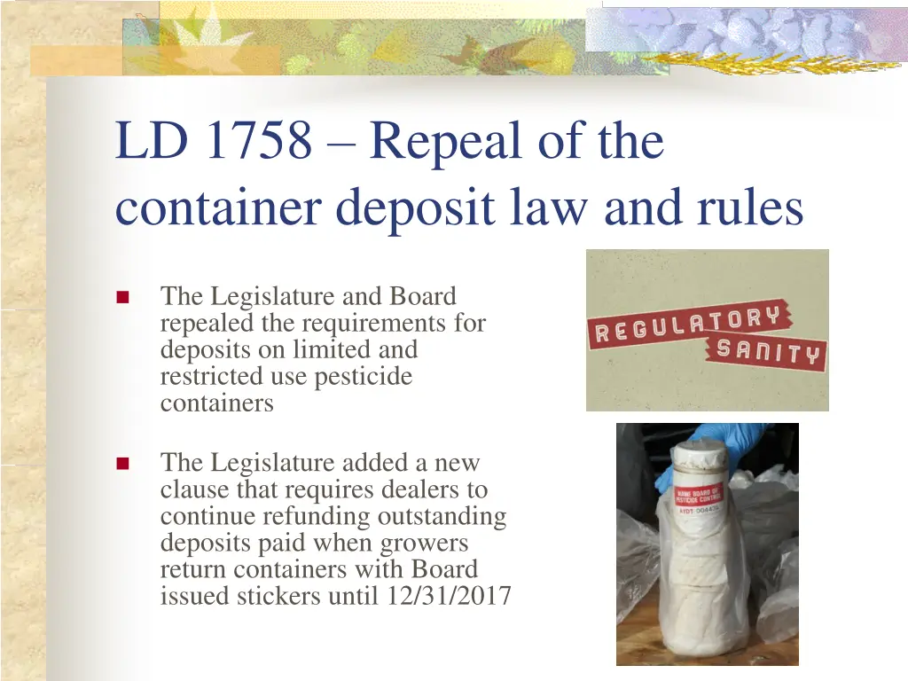 ld 1758 repeal of the container deposit