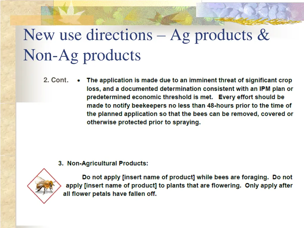 new use directions ag products non ag products