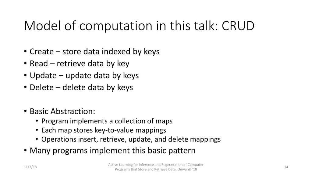 model of computation in this talk crud