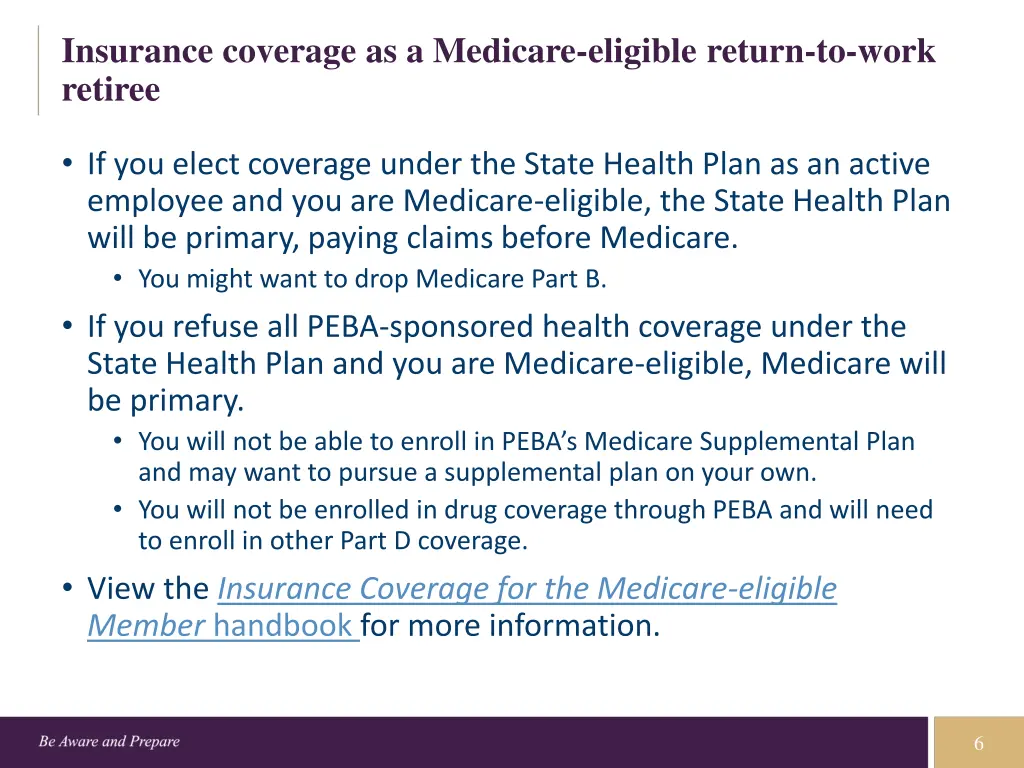 insurance coverage as a medicare eligible return