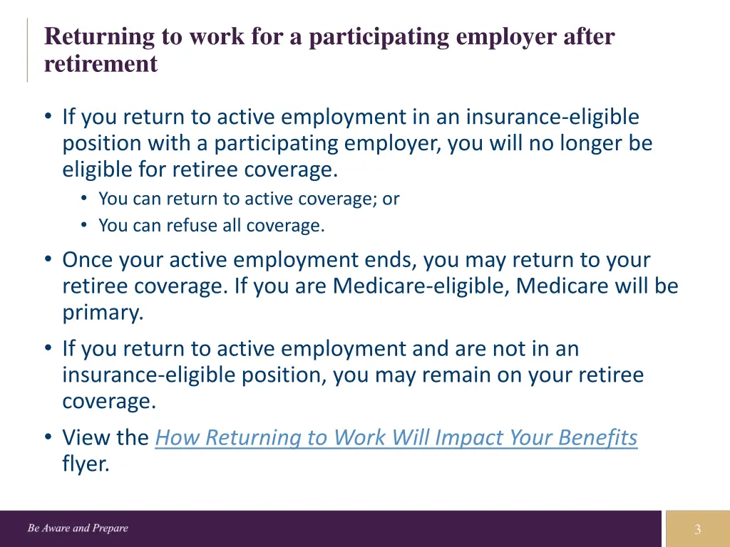 returning to work for a participating employer