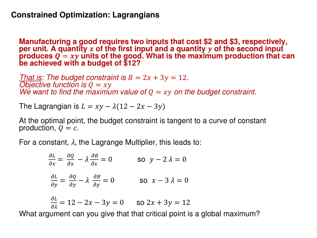 constrained optimization lagrangians