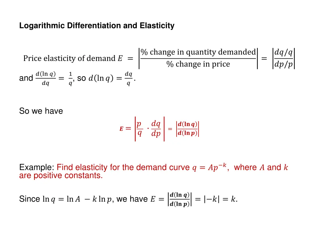 logarithmic differentiation and elasticity