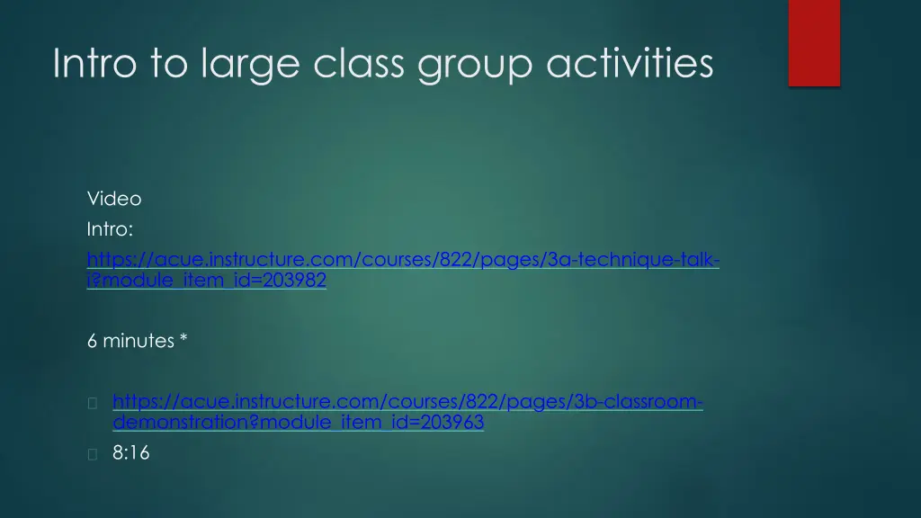 intro to large class group activities