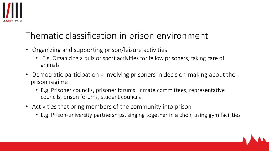 thematic classification in prison environment