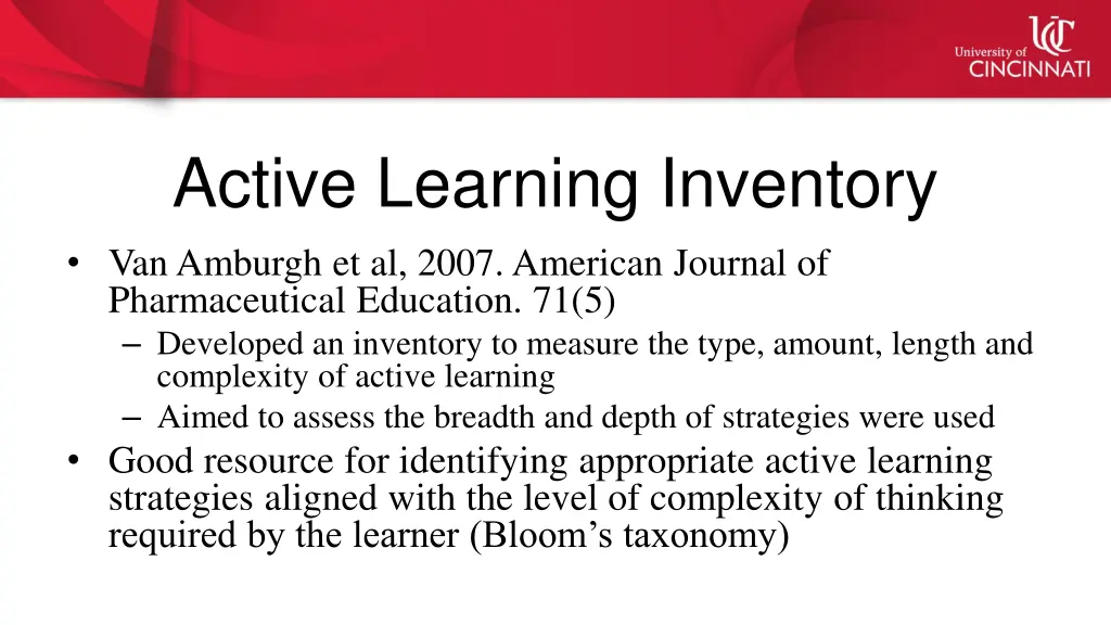 active learning inventory van amburgh et al 2007