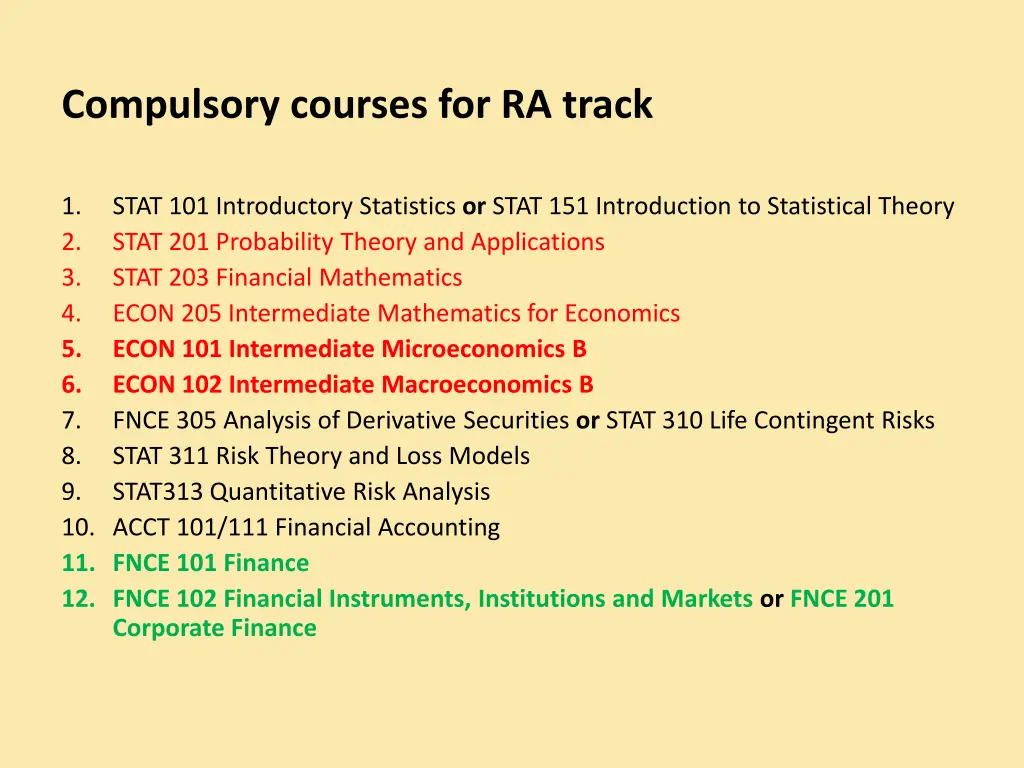 compulsory courses for ra track