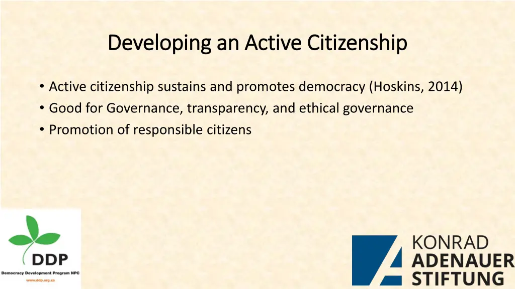 developing an active citizenship developing