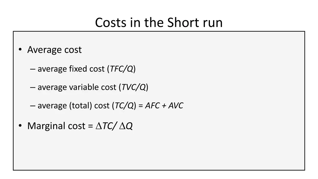 costs in the short run 1