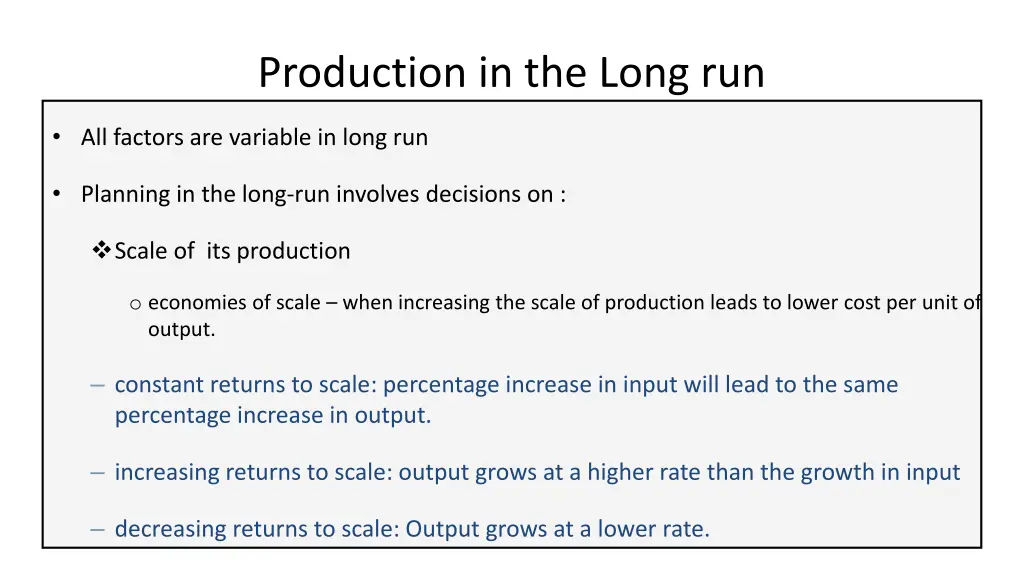 production in the long run