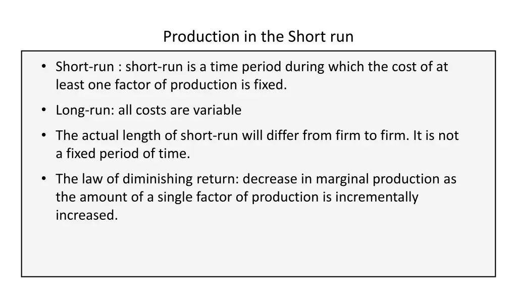 production in the short run 1