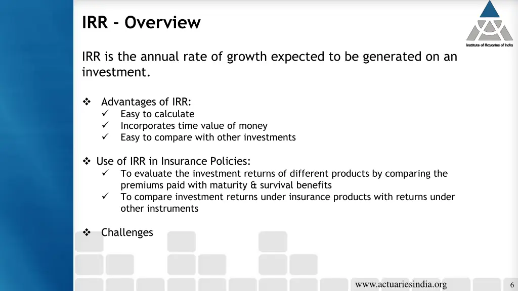 irr overview