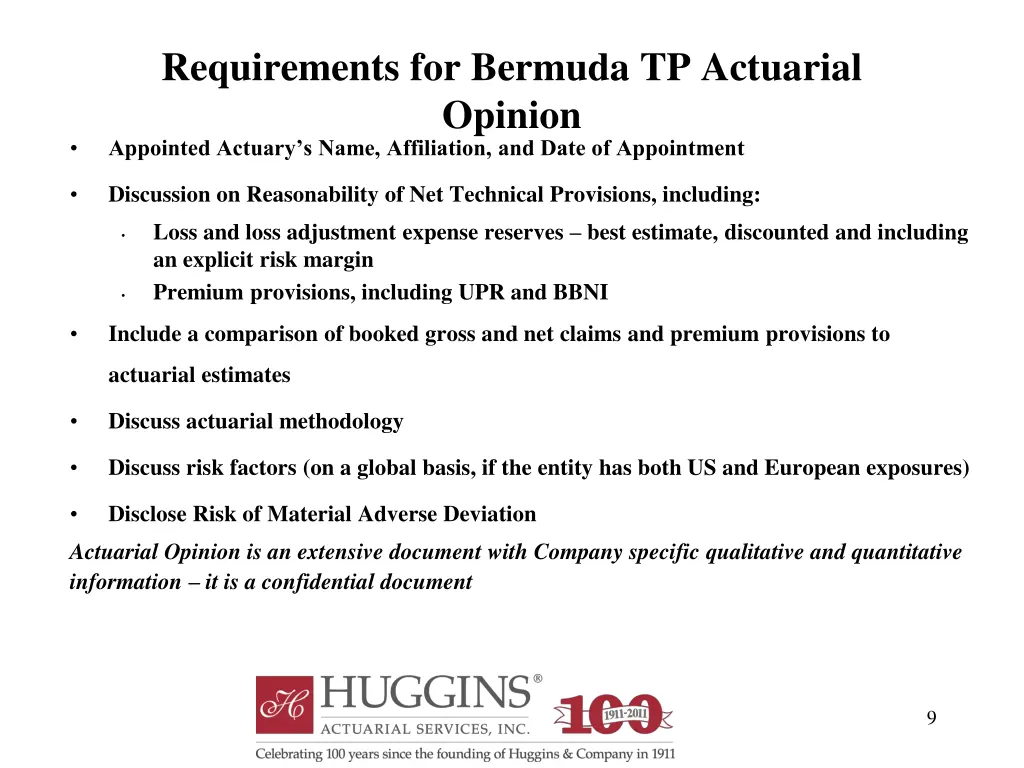 requirements for bermuda tp actuarial opinion