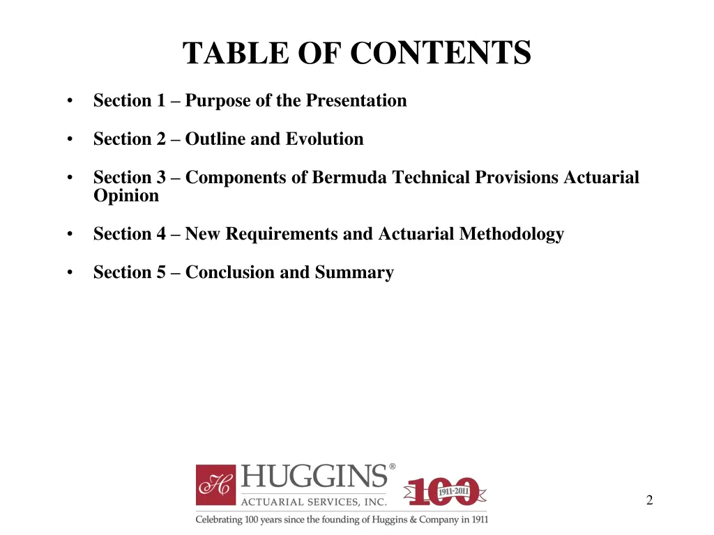 table of co ntents