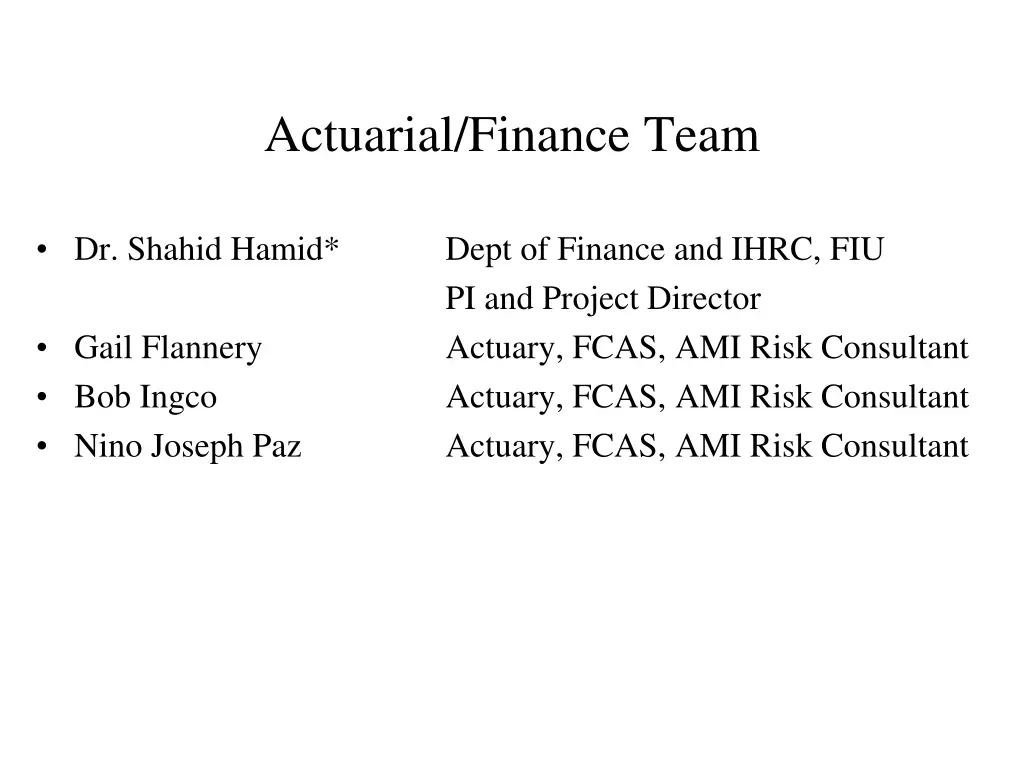 actuarial finance team