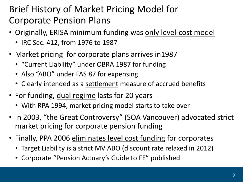 brief history of market pricing model