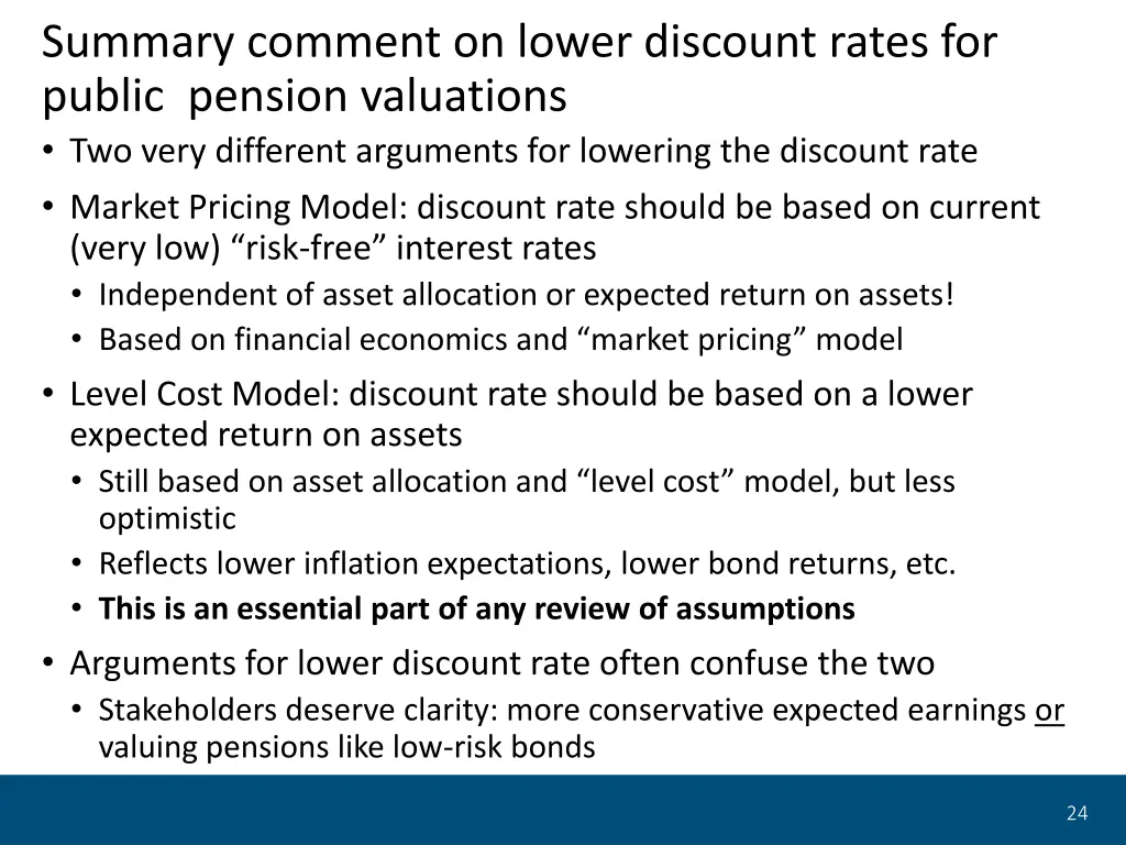 summary comment on lower discount rates