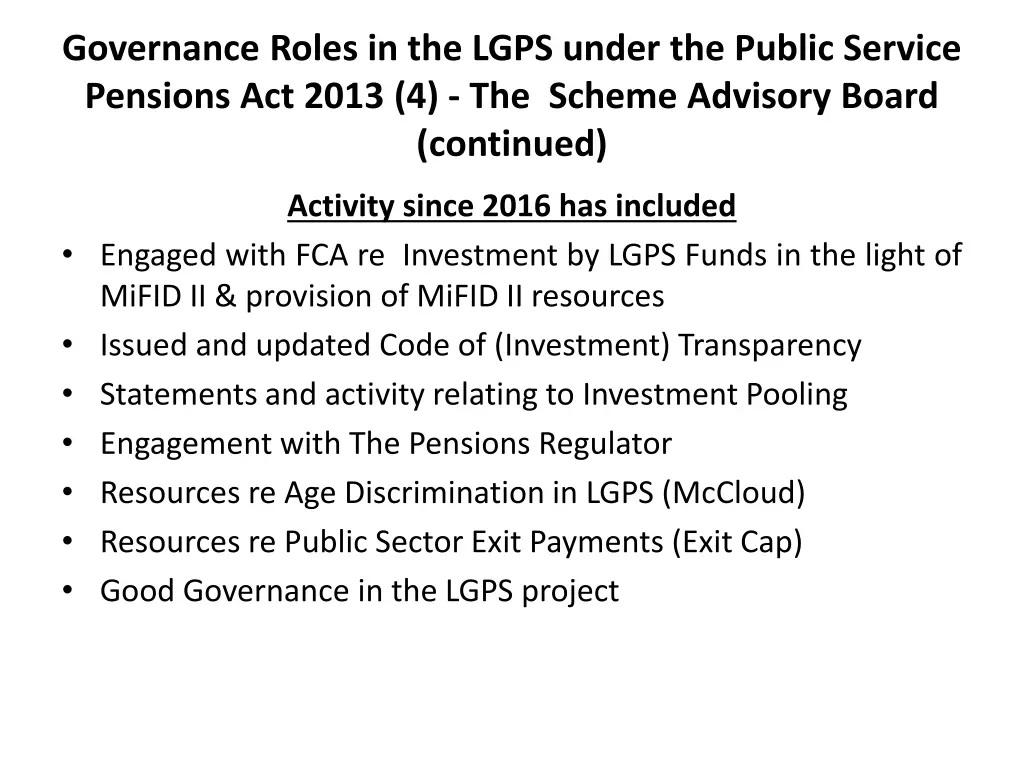 governance roles in the lgps under the public 3