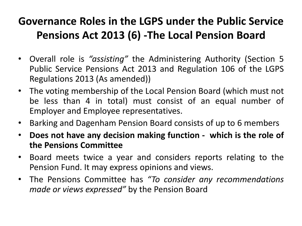 governance roles in the lgps under the public 5