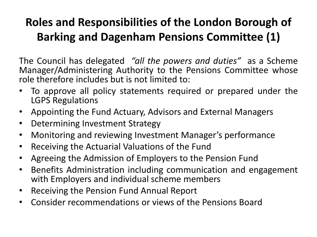 roles and responsibilities of the london borough