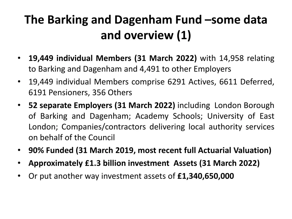 the barking and dagenham fund some data