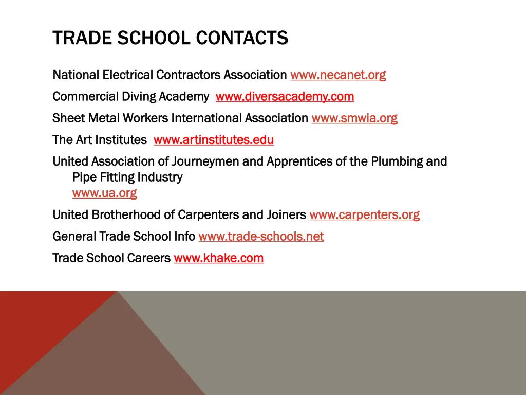 trade school contacts