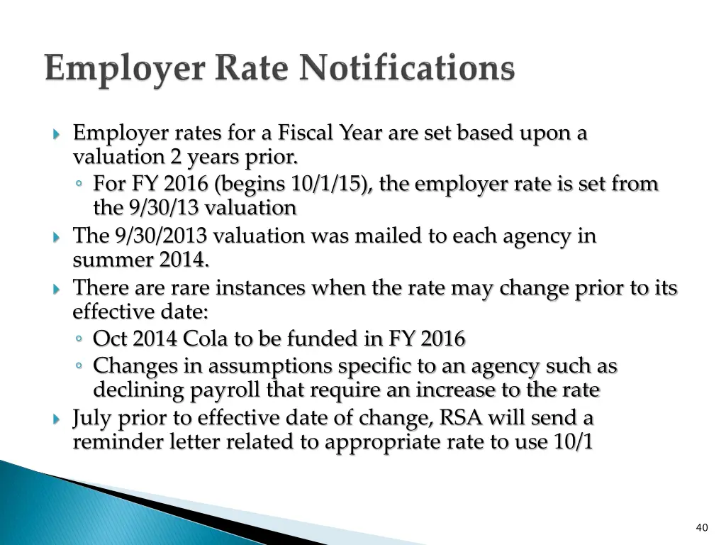 employer rates for a fiscal year are set based