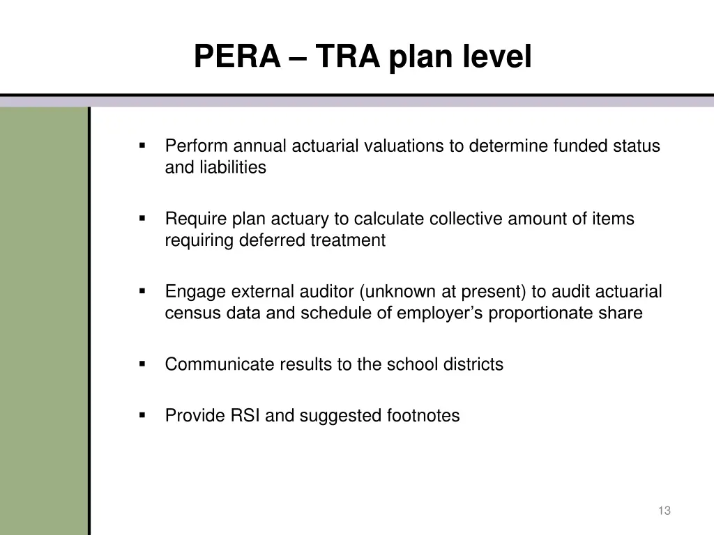 pera tra plan level