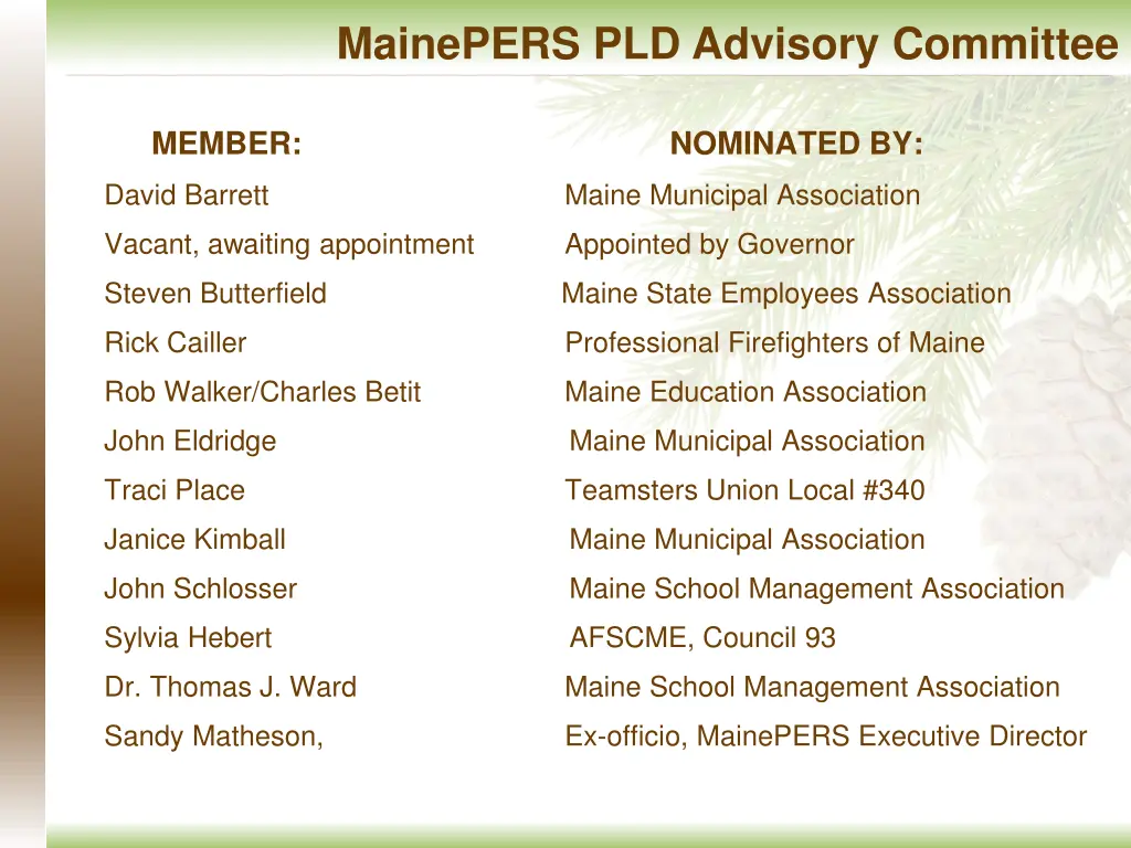 mainepers pld advisory committee