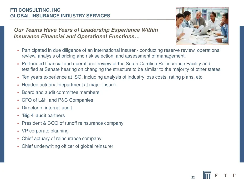 fti consulting inc global insurance industry 21