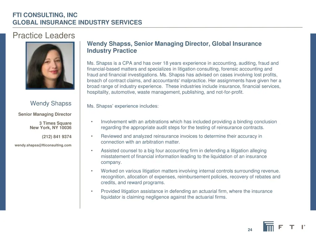 fti consulting inc global insurance industry 23