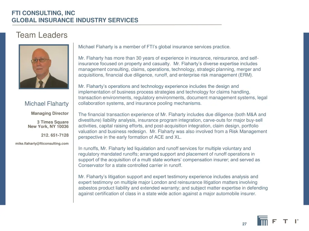 fti consulting inc global insurance industry 26