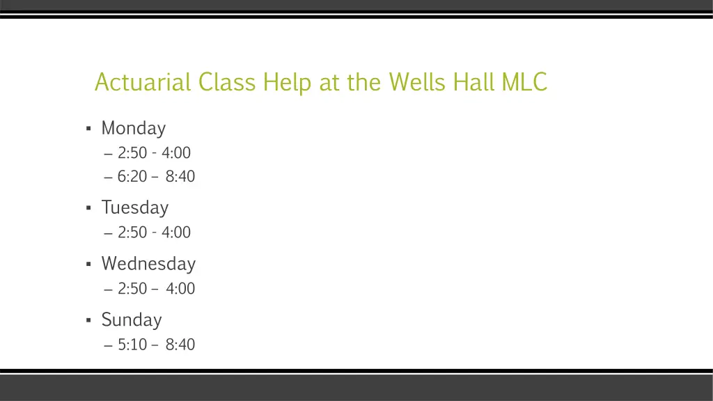 actuarial class help at the wells hall mlc